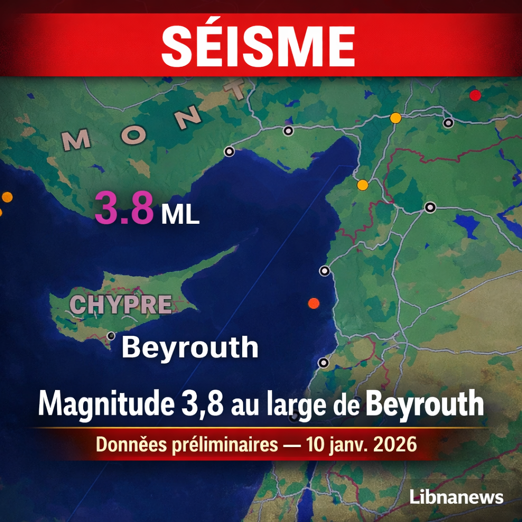 Séisme de magnitude 3,8 signalé en Méditerranée orientale, au large du Liban
