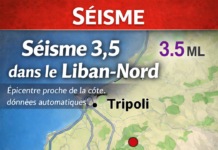 Séisme de magnitude 3,5 enregistré au large du Liban-Nord le 18 janvier 2026