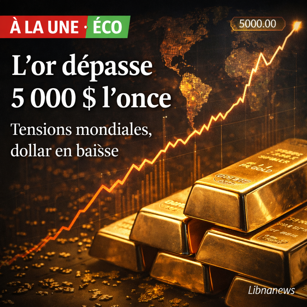 L’or franchit le cap symbolique des 5000 dollars l’once au milieu d’un regain de tensions internationales L’or franchit le cap symbolique des 5000 dollars l’once au milieu d’un regain de tensions internationales