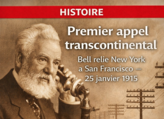L&rsquo;inauguration du service téléphonique transcontinental par Alexander Graham Bell le 25 janvier 1915