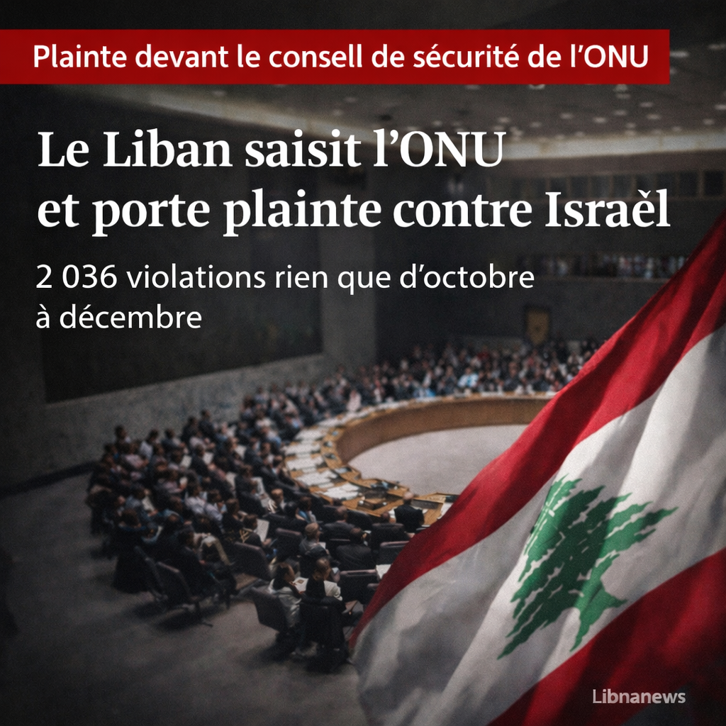 Le Liban dépose une plainte à l’ONU contre les 2 036 violations israéliennes de sa souveraineté entre octobre et décembre 2025