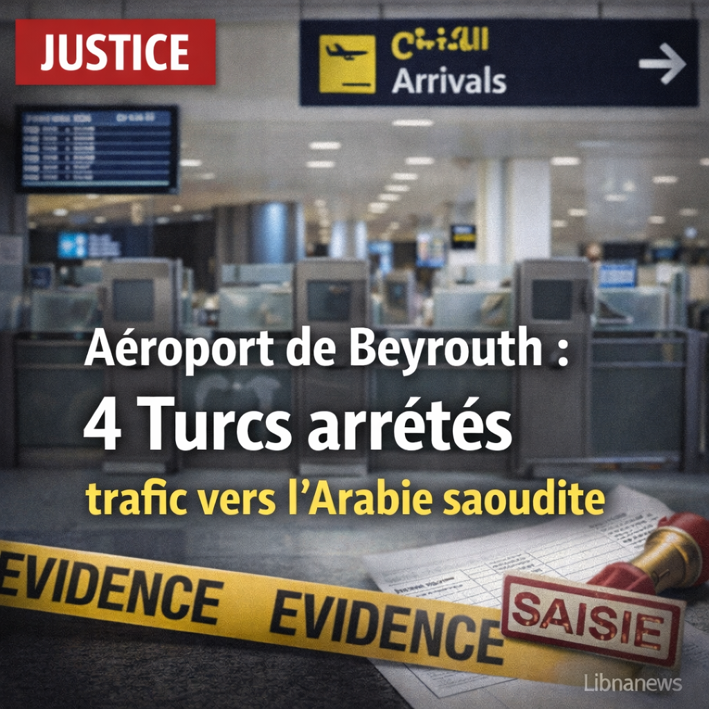 Arrestation de quatre Turcs à l’aéroport de Beyrouth pour implication dans un réseau de trafic de drogue vers l’Arabie saoudite Arrestation de quatre Turcs à l’aéroport de Beyrouth pour implication dans un réseau de trafic de drogue vers l’Arabie saoudite