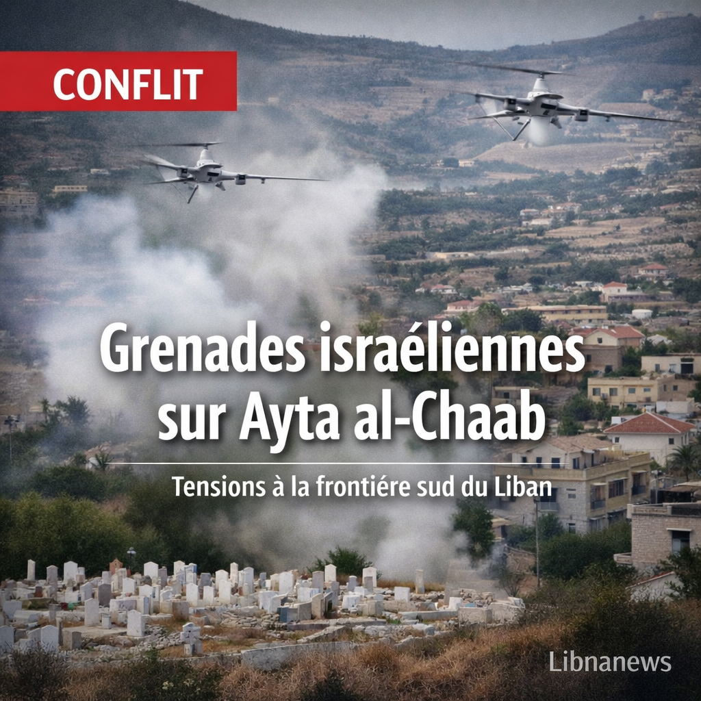 L’armée israélienne largue des grenades assourdissantes sur Ayta al-Chaab lors des préparatifs d’un enterrement d’un membre supposé su Hezbollah L’armée israélienne largue des grenades assourdissantes sur Ayta al-Chaab lors des préparatifs d’un enterrement d’un membre supposé su Hezbollah