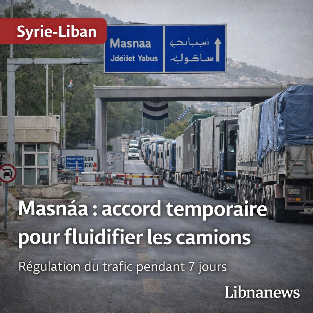 Accord temporaire libano-syrien pour réguler le trafic des camions au poste de Masnaa pendant sept jours Accord temporaire libano-syrien pour réguler le trafic des camions au poste de Masnaa pendant sept jours