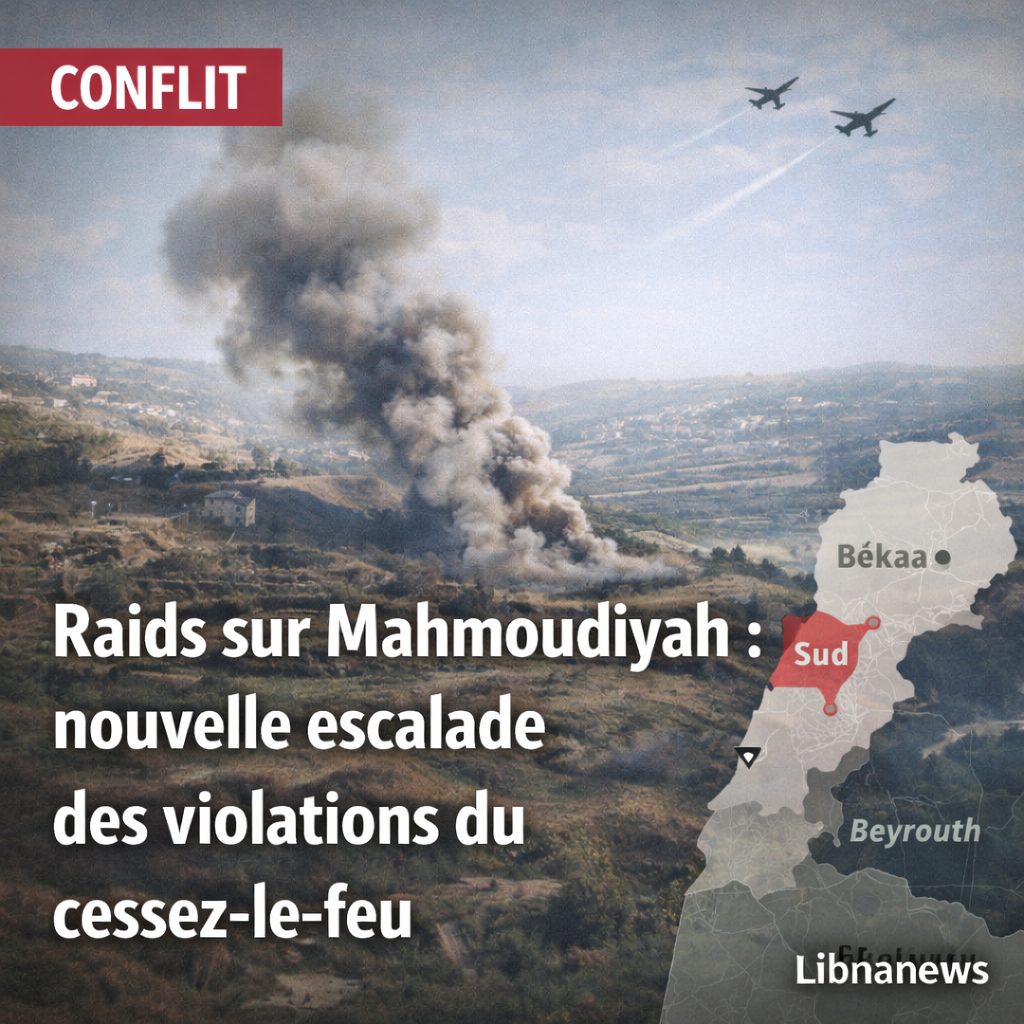 Raids israéliens sur Mahmoudiyah près d’Al-Aishiya : nouvelle escalade des violations du cessez-le-feu au Liban Raids israéliens sur Mahmoudiyah près d’Al-Aishiya : nouvelle escalade des violations du cessez-le-feu au Liban