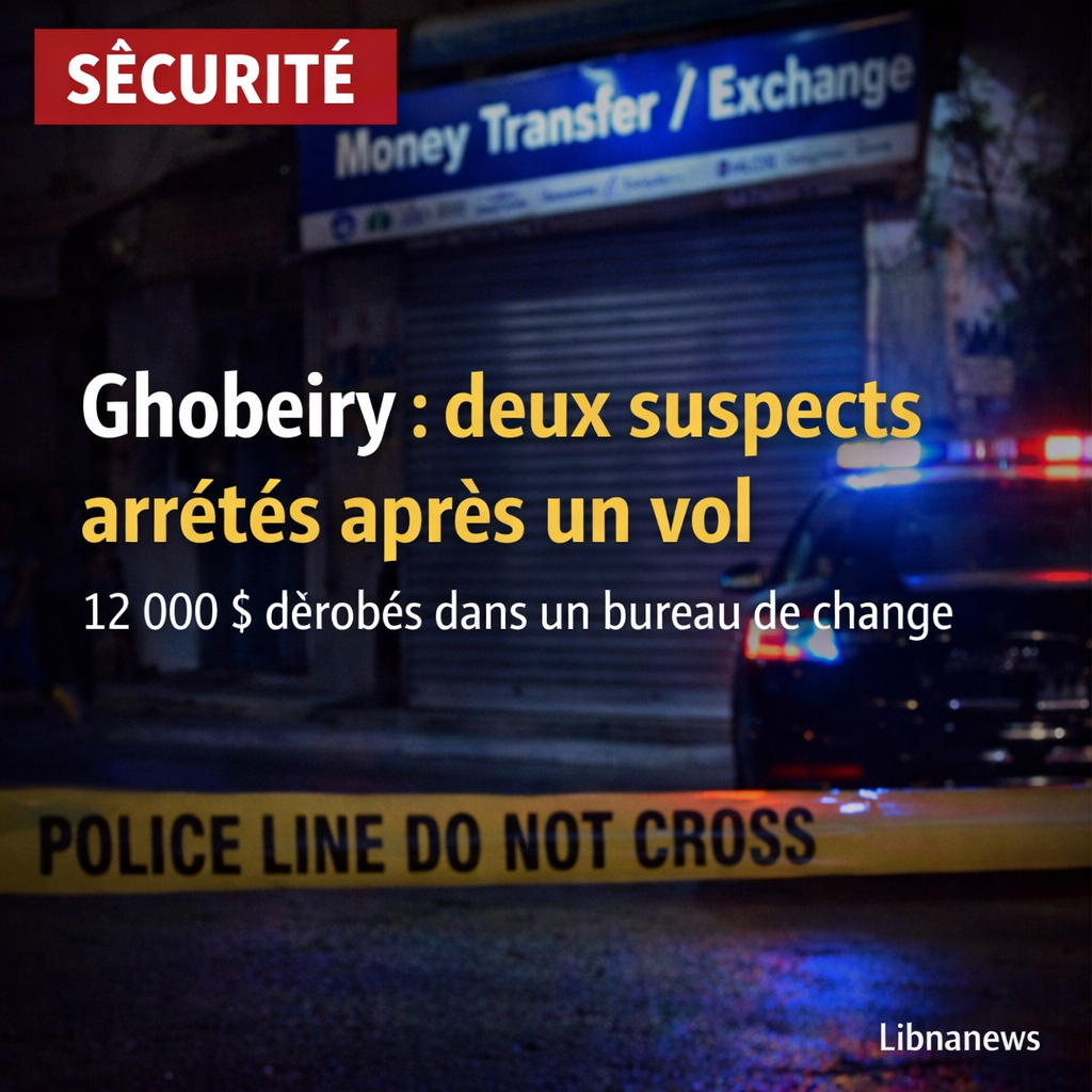 Arrestation rapide de deux suspects après le cambriolage d’un bureau de change à Ghobeiry Arrestation rapide de deux suspects après le cambriolage d’un bureau de change à Ghobeiry