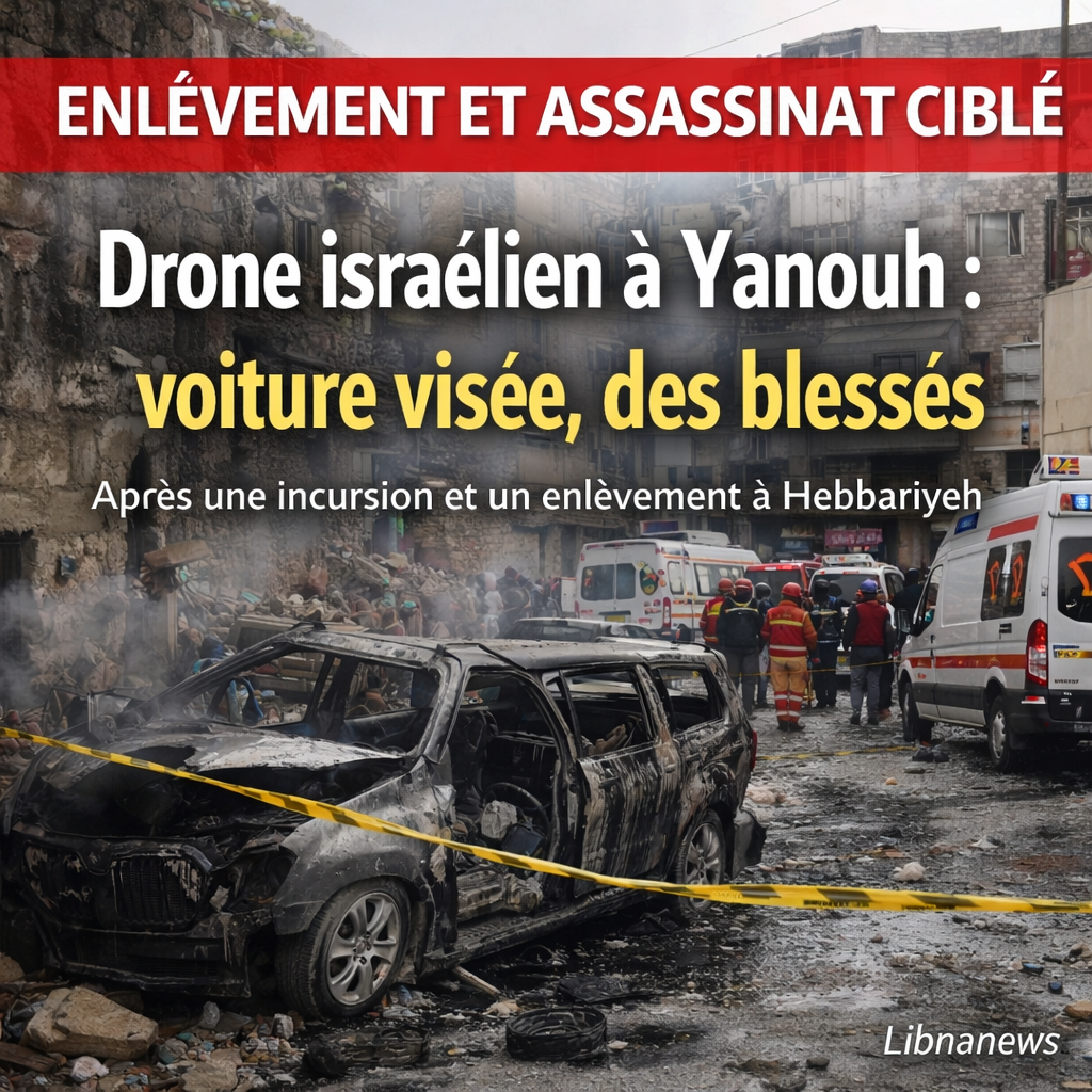 Attentat israélien à Yanouh : une voiture ciblée par un drone, plusieurs blessés dans le sud du Liban