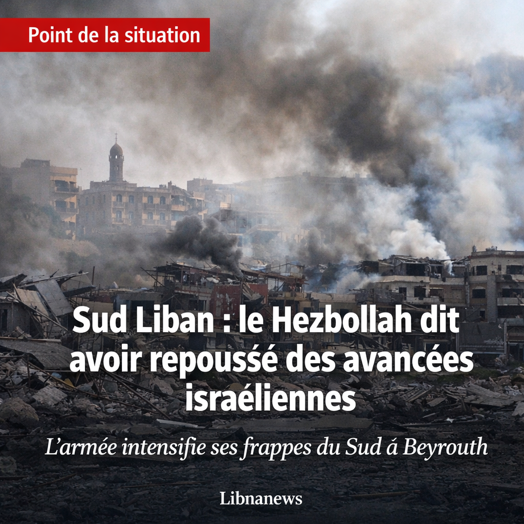 Sud Liban: le Hezbollah dit avoir repoussé des avancées israéliennes, l’armée intensifie ses frappes du Sud à Beyrouth