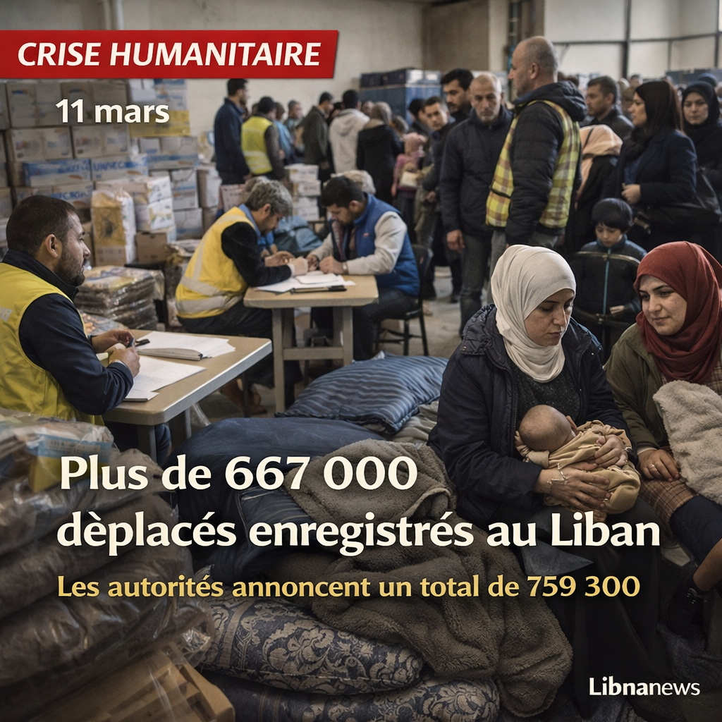 Le HCR confirme plus de 667 000 déplacés enregistrés sur la plateforme gouvernementale libanaise, avec une hausse de plus de 100 000 en 24 heures