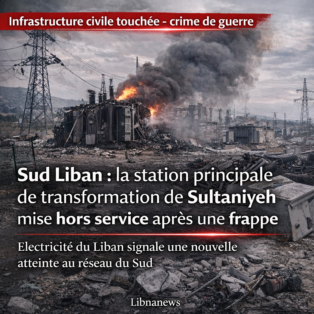 Sud Liban: la station principale de transformation de Sultaniyeh mise hors service après une frappe