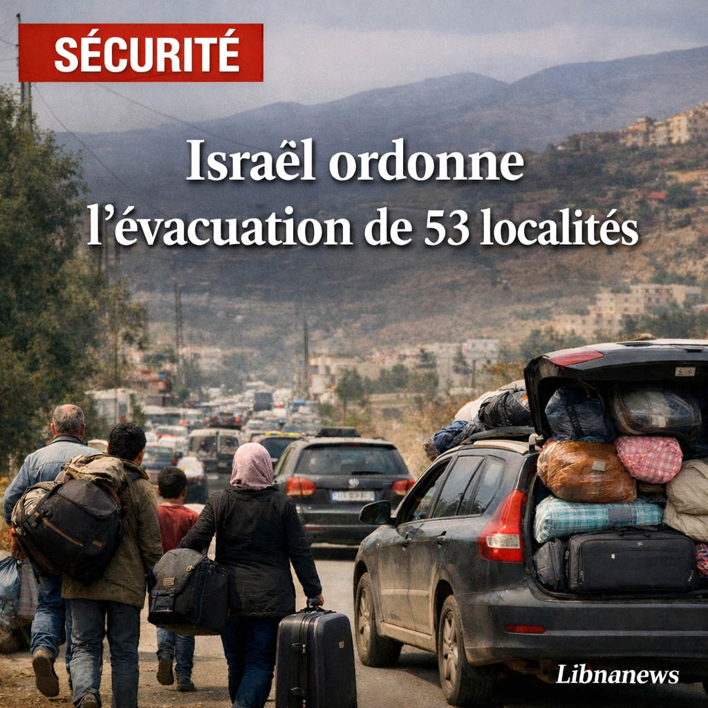 Israël ordonne l’évacuation de 53 localités au sud du Liban et dans la Bekaa Israël ordonne l’évacuation de 53 localités au sud du Liban et dans la Bekaa