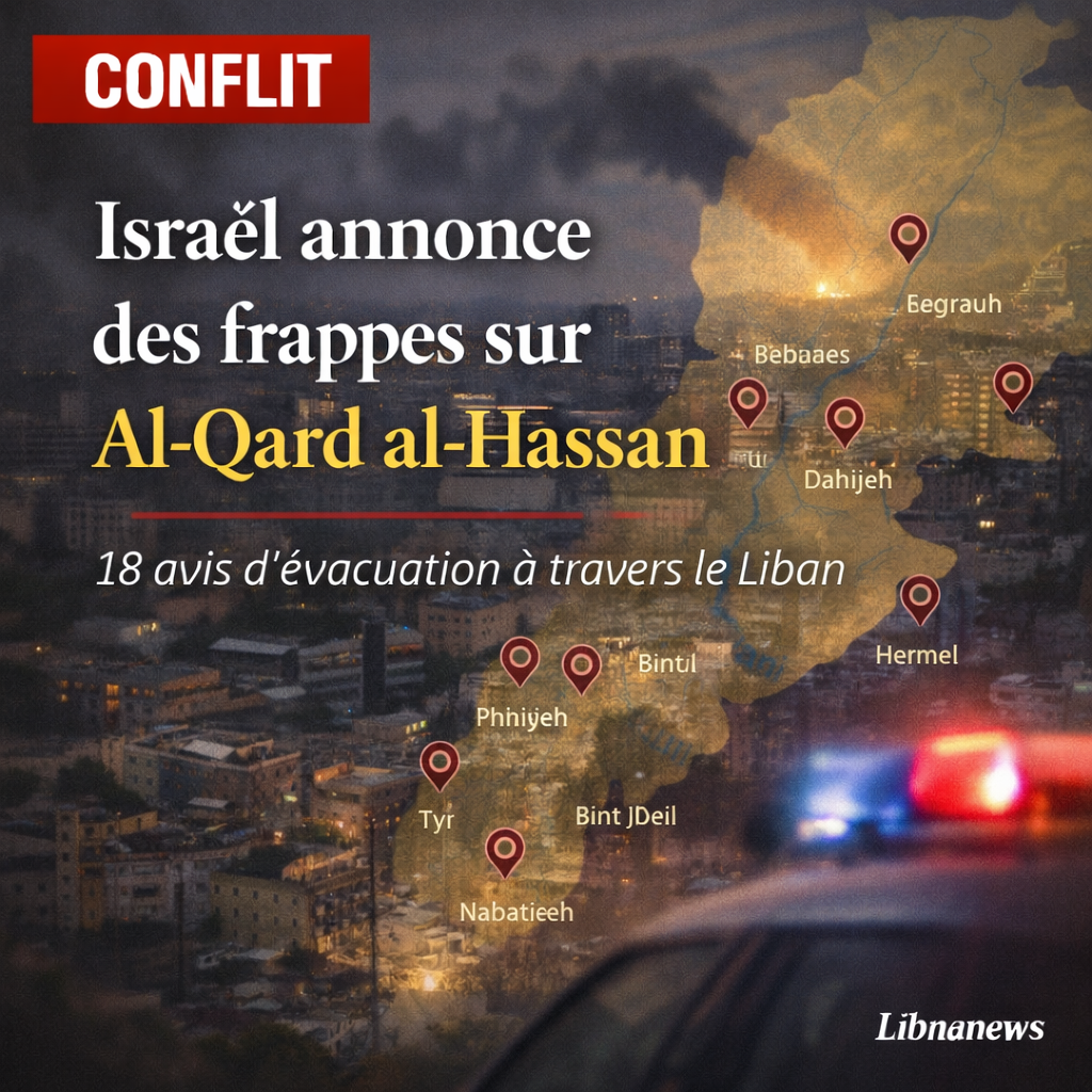 L’armée israélienne annonce une vague imminente de frappes contre les bâtiments d’Al-Qard al-Hassan au Liban