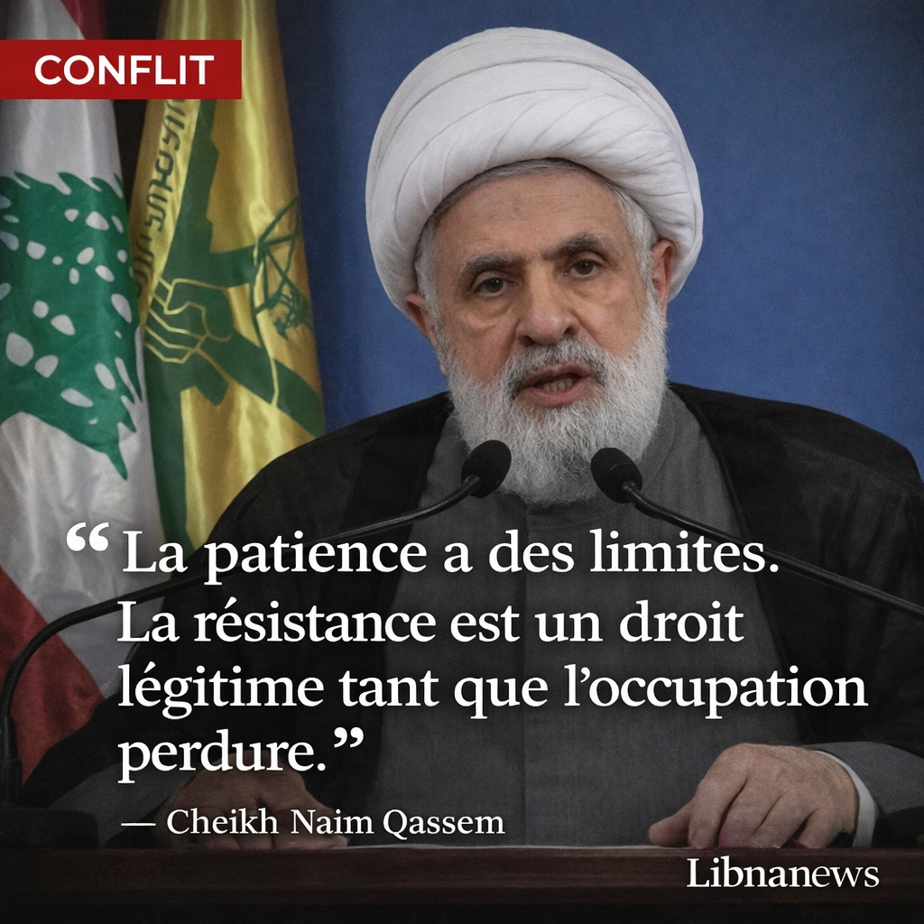 Le cheikh Naim Qassem : la patience du Hezbollah face aux agressions israéliennes a des limites et la résistance demeure un droit légitime tant que l’occupation perdure