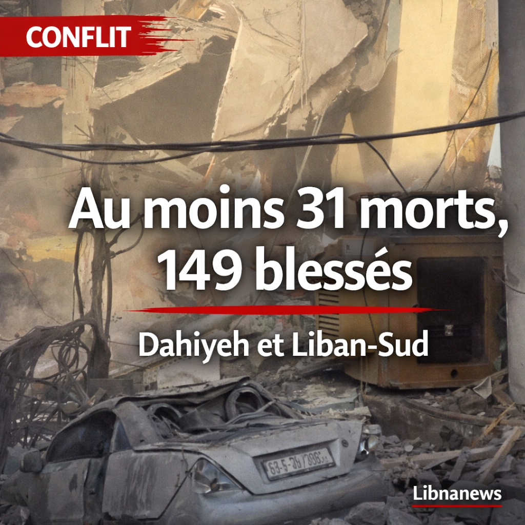 Au moins 31 morts et 149 blessés dans les frappes israéliennes sur la banlieue sud de Beyrouth et le Liban-Sud