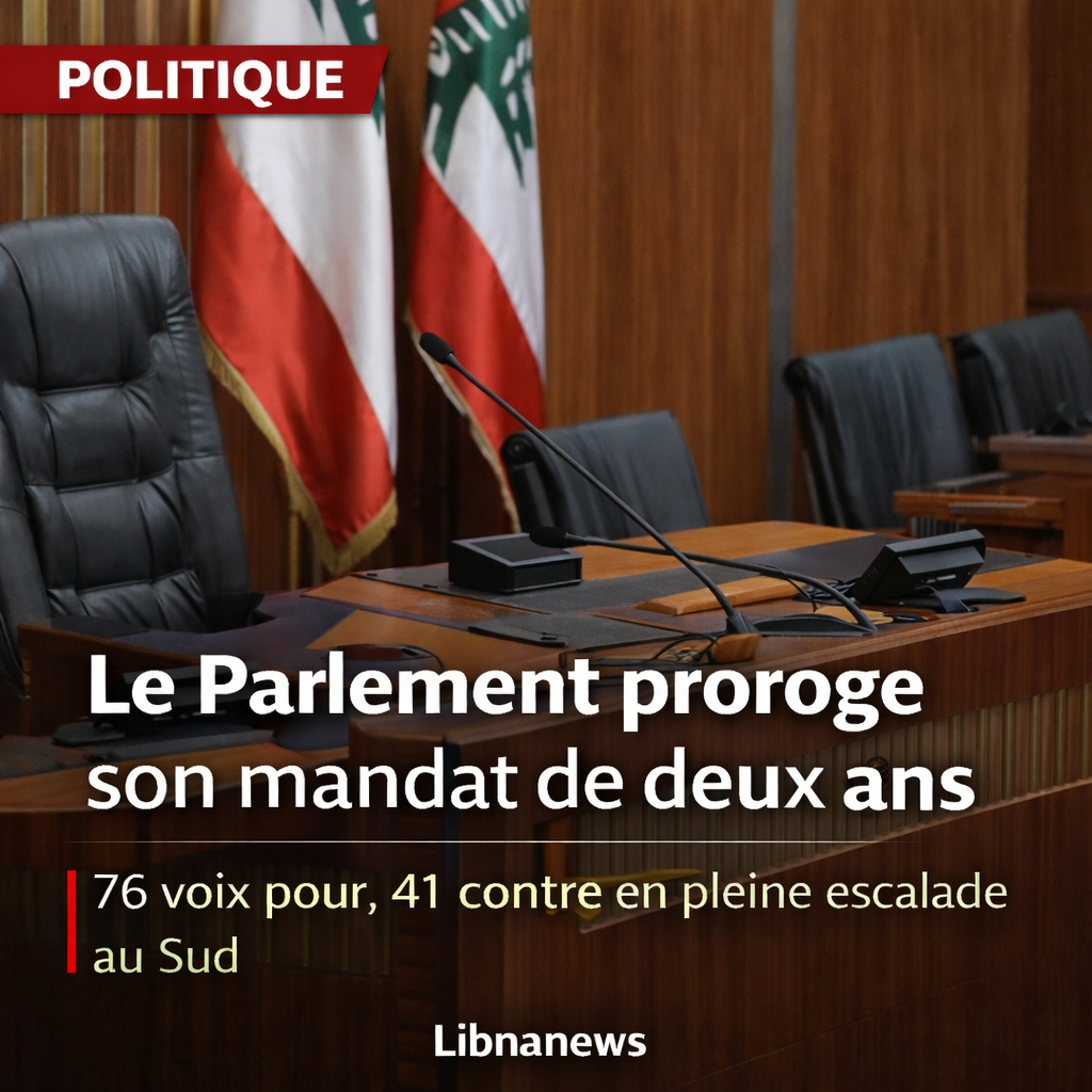 Le Parlement libanais proroge son mandat de deux ans par 76 voix contre 41 : une décision adoptée en pleine escalade sécuritaire au Sud Le Parlement libanais proroge son mandat de deux ans par 76 voix contre 41 : une décision adoptée en pleine escalade sécuritaire au Sud