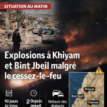 Cessez-le-feu au Liban : des explosions secouent Khiyam et Bint Jbeil malgré la trêve de dix jours Cessez-le-feu au Liban : des explosions secouent Khiyam et Bint Jbeil malgré la trêve de dix jours