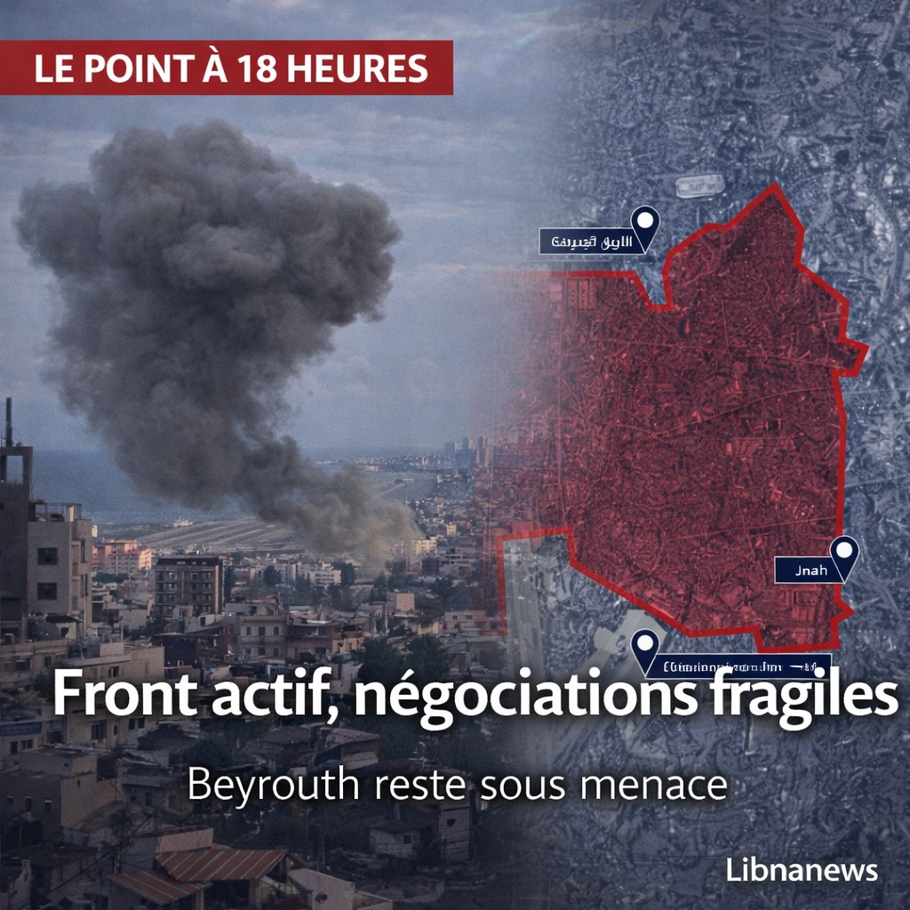 Liban à 18 heures : front toujours actif, Beyrouth sous menace, négociations encore fragiles لبنان في الساعة ٠٠/١٨: لا تزال الجبهة نشطة، وهددت بيروت، وما زالت المفاوضات هشة