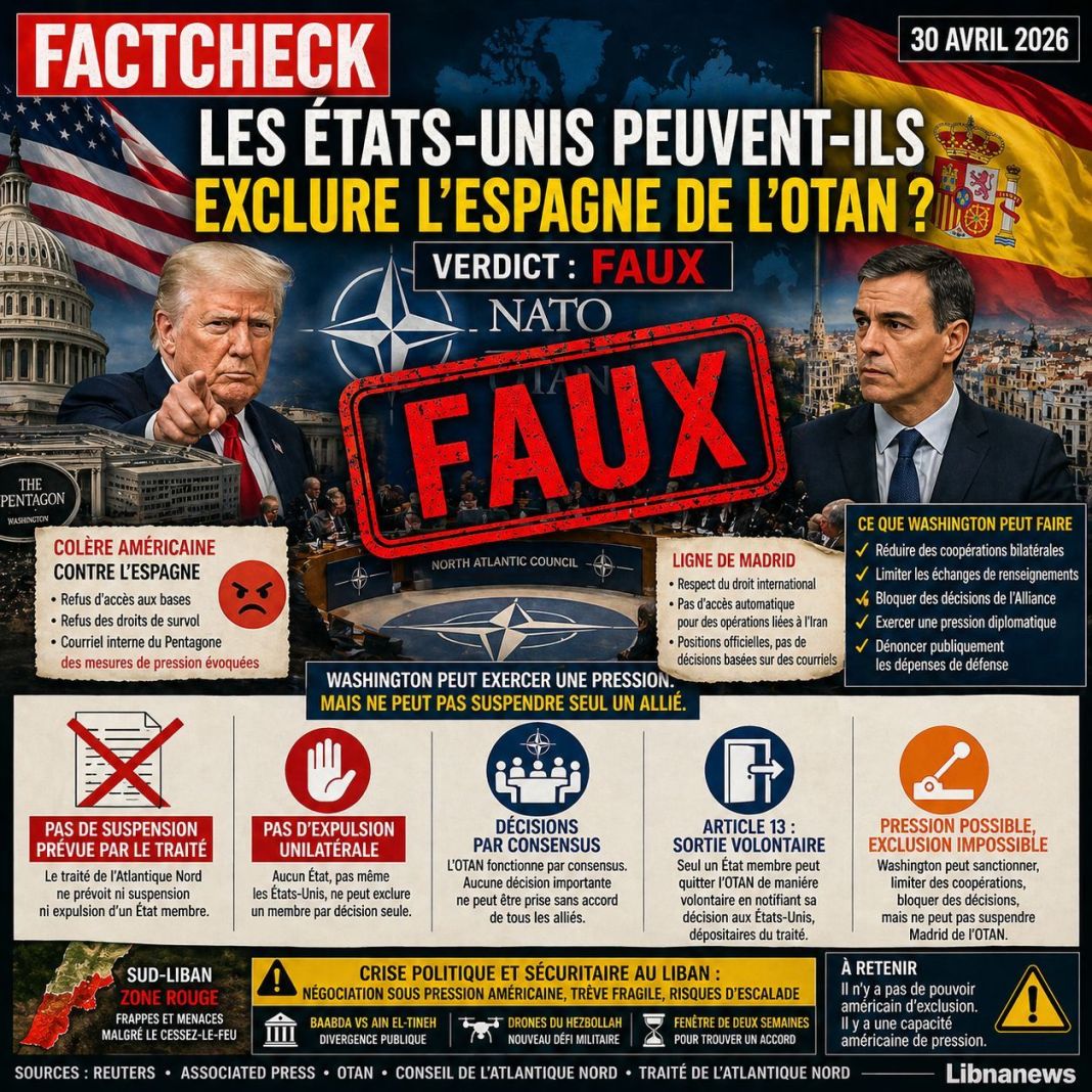 Factcheck — Les États-Unis peuvent-ils suspendre seuls l’Espagne de l’OTAN ?