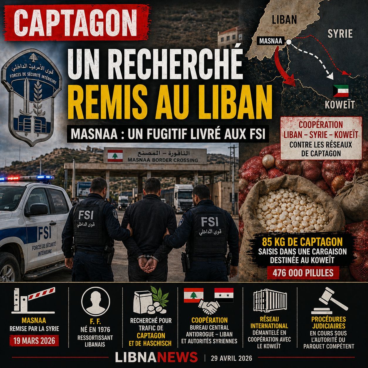 Captagon : un recherché remis au Liban