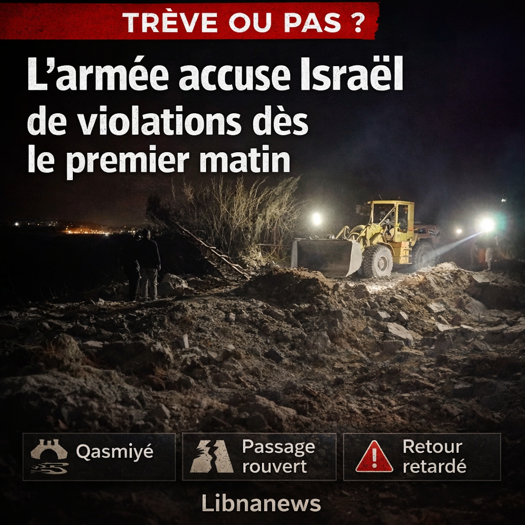 Trêve au Liban : l’armée libanaise accuse Israël de violation