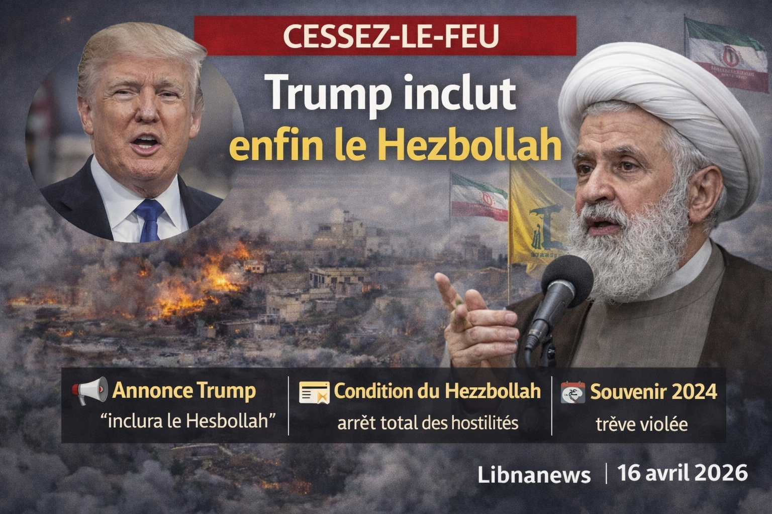 Le cessez-le-feu entre le Liban et Israël inclura le Hezbollah (Trump)
