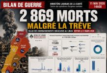 Liban : 2 869 morts dans les bombardements israéliens
