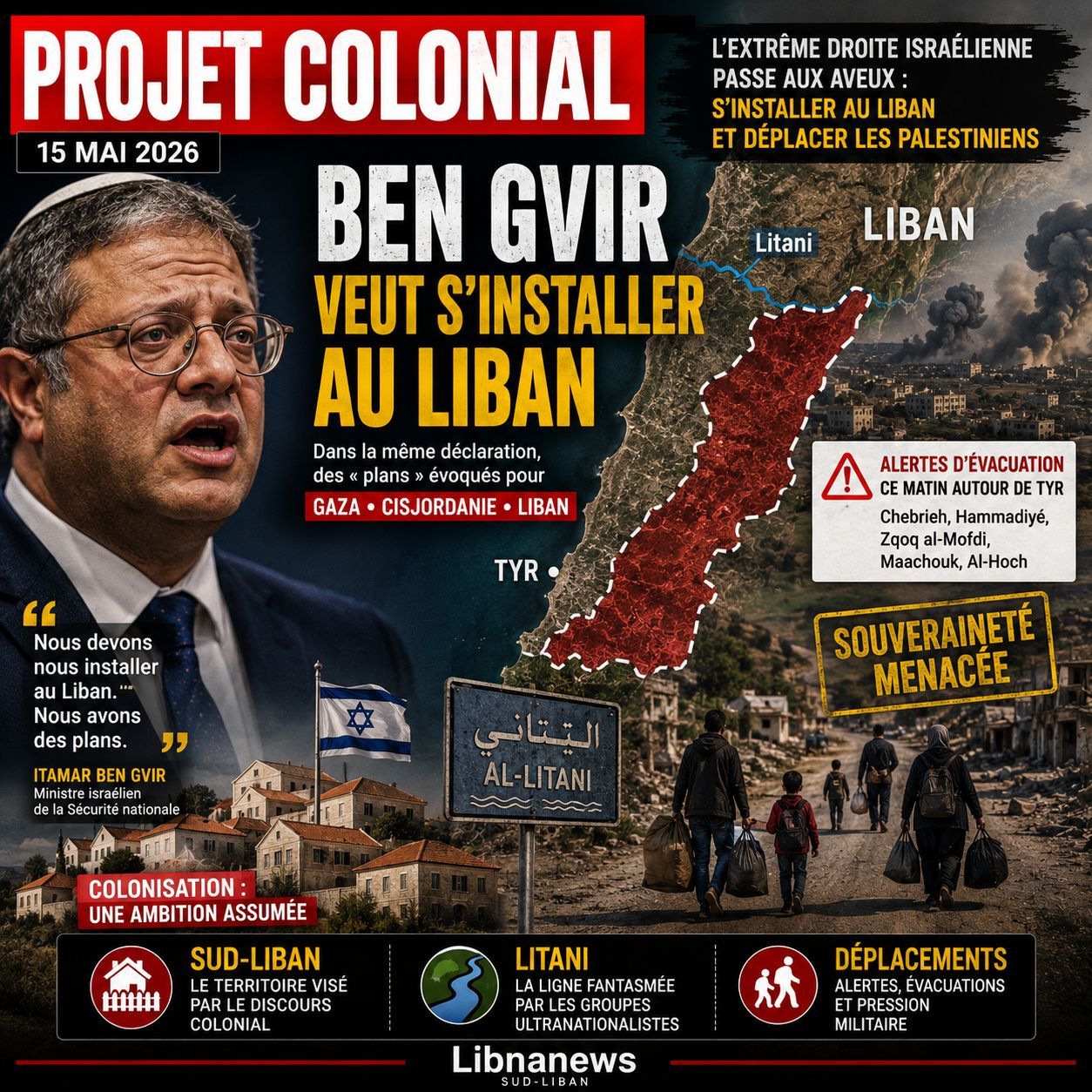 جنوب لبنان: بن غفير يكشف عن مشروع استعماري