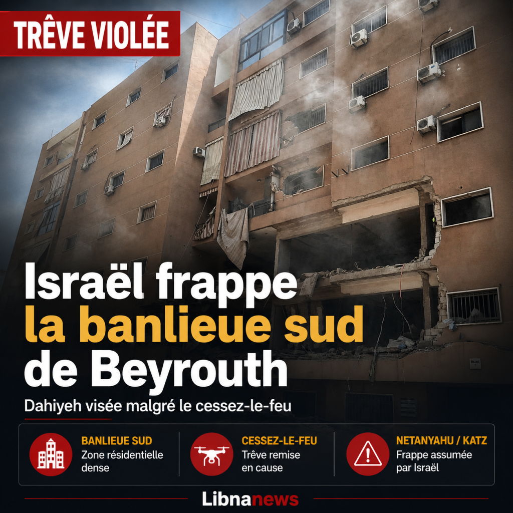 Israël viole la trêve en bombardant la banlieue sud de Beyrouth