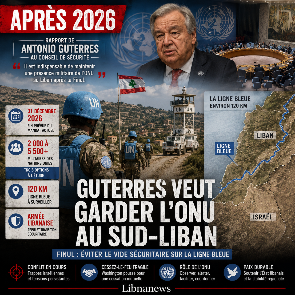 Finul : Guterres veut une force internationale au Sud Liban après 2026