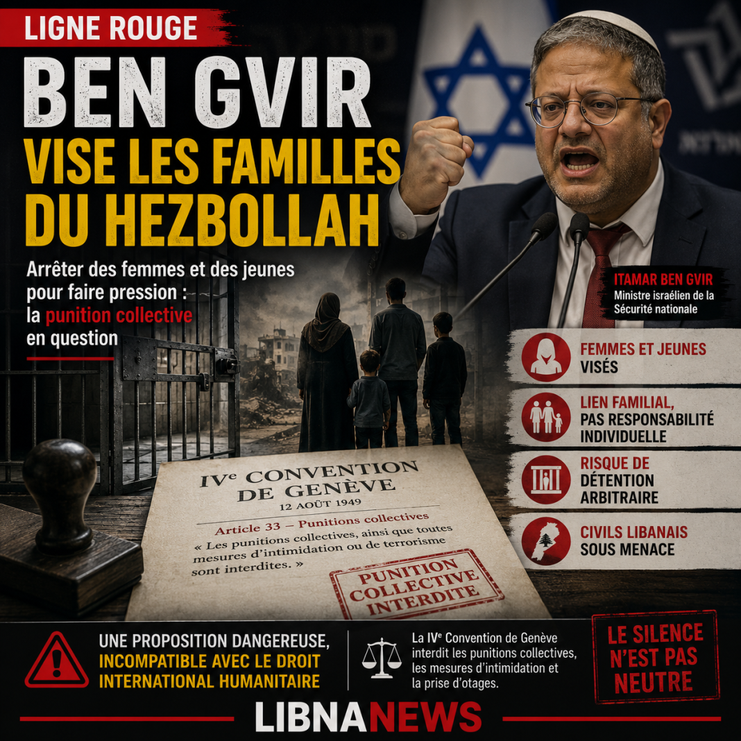 Ben Gvir propose d’arrêter les femmes et les jeunes de familles liées au Hezbollah