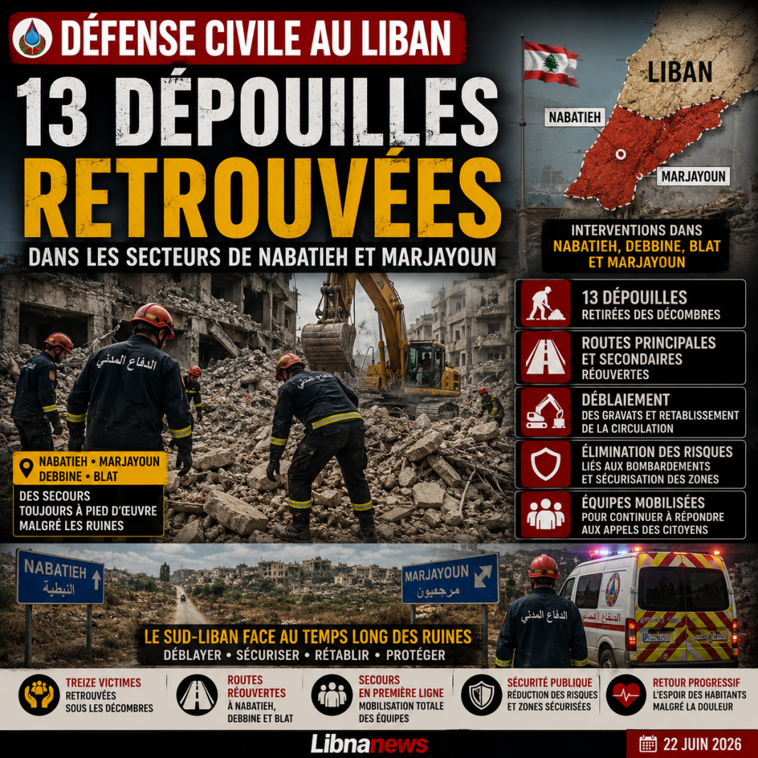 Défense civile au Liban : 13 dépouilles retrouvées
