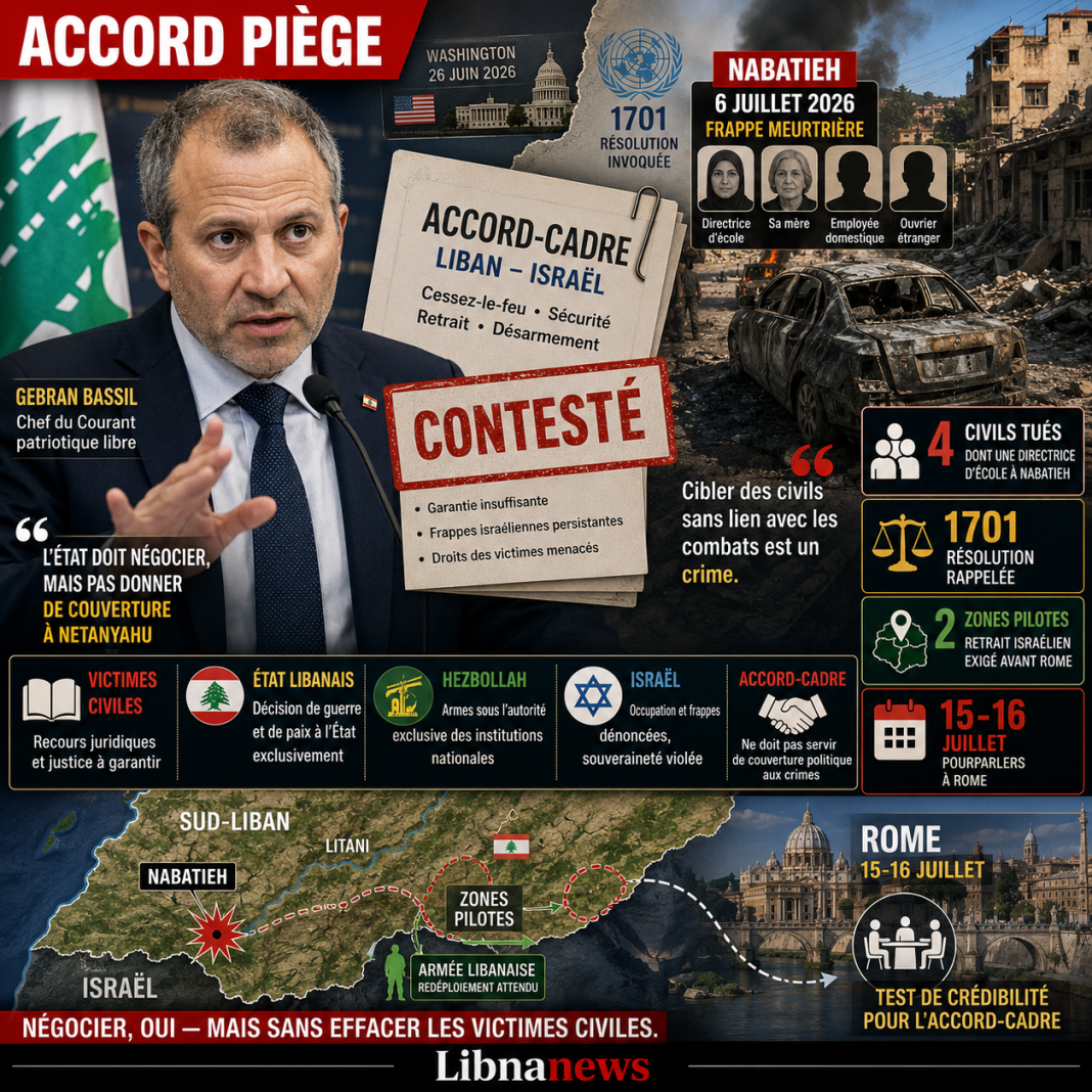 Bassil dénonce l’accord-cadre