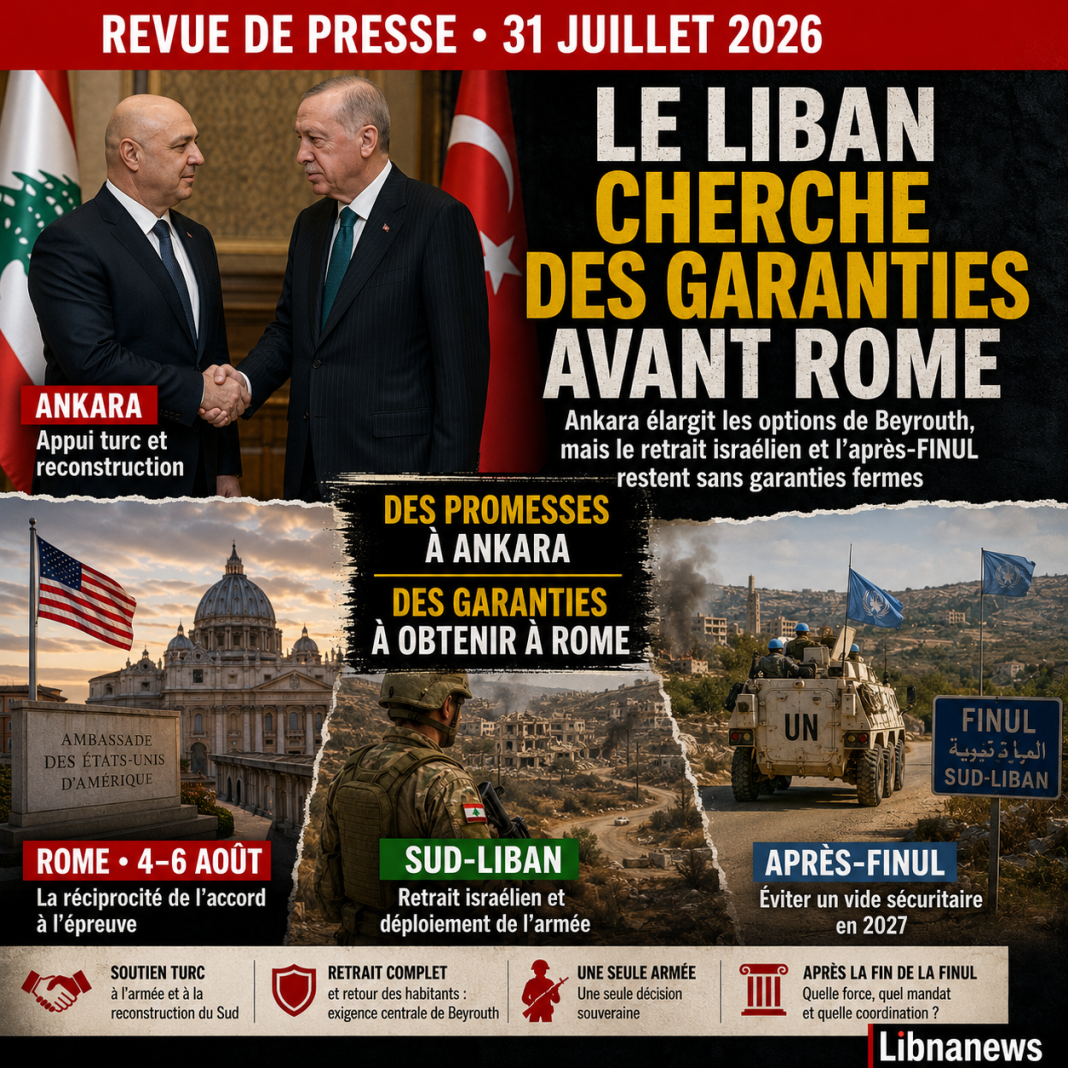 Revue de presse : la souveraineté libanaise entre les garanties d’Ankara et l’épreuve de Rome