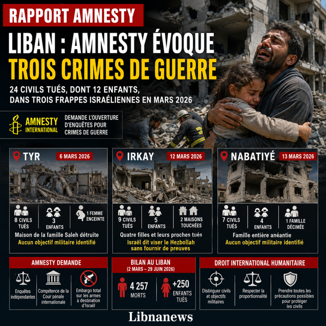 Liban : Amnesty trois crimes de guerre israéliens