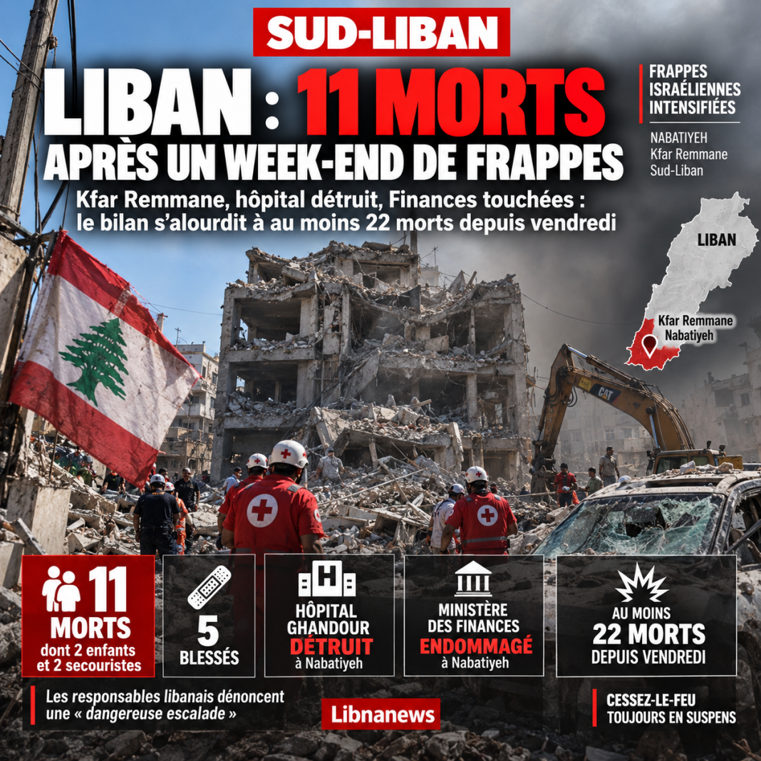 Liban : 11 morts dans la nuit de dimanche à lundi après un week-end de frappes