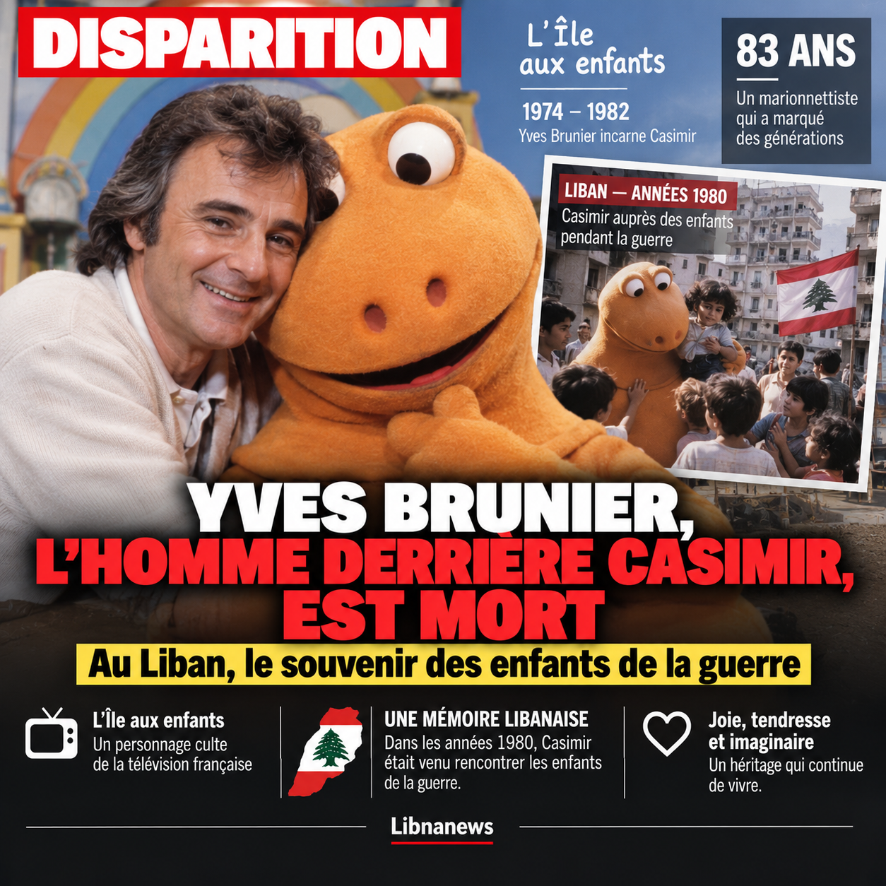 Yves Brunier, l’interprète de Casimir, est mort, une génération de l’île aux enfants jusqu’au village dans les nuages en deuil.