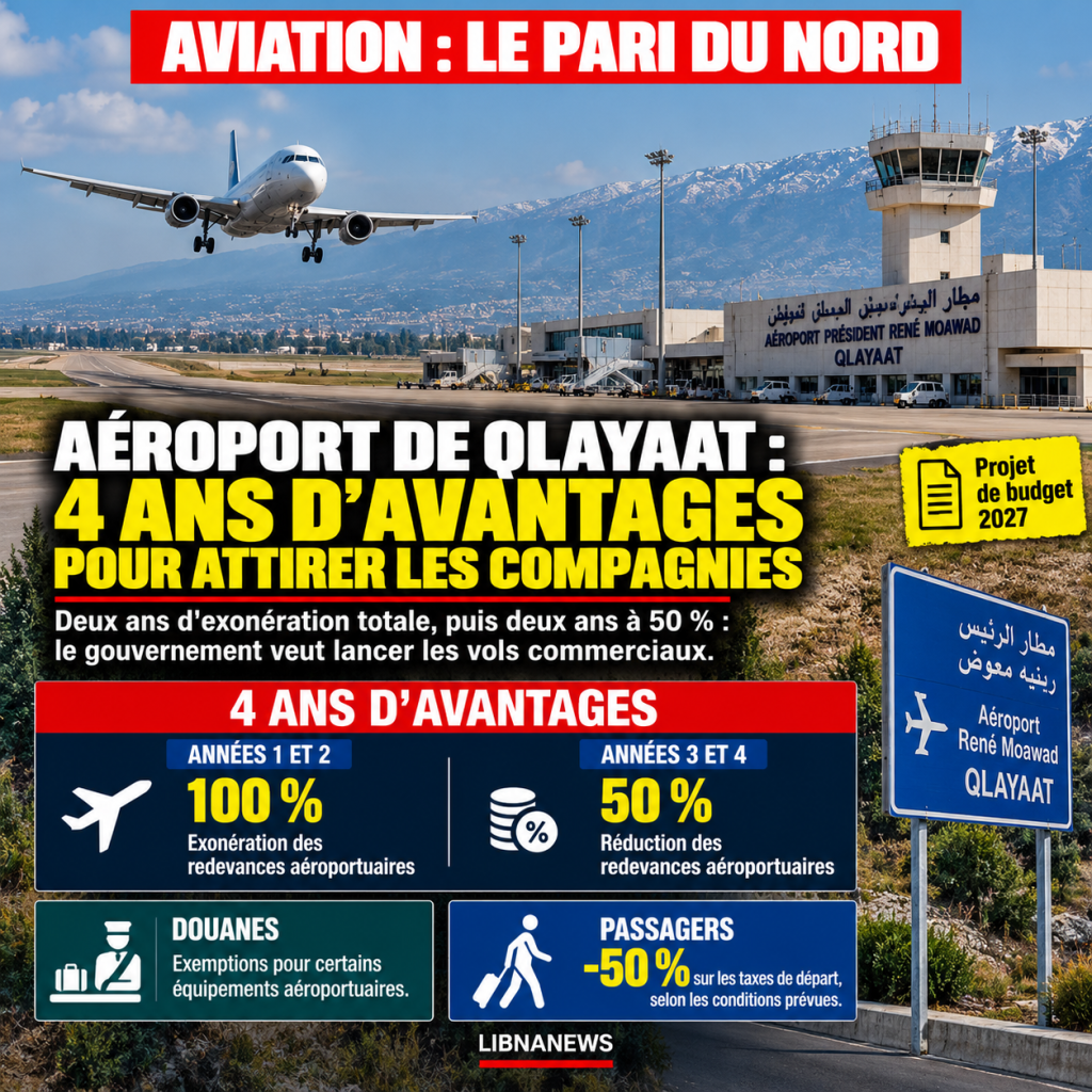 Aéroport de Qlayaat : quatre ans d’avantages fiscaux pour attirer les compagnies aériennes au Liban-Nord
