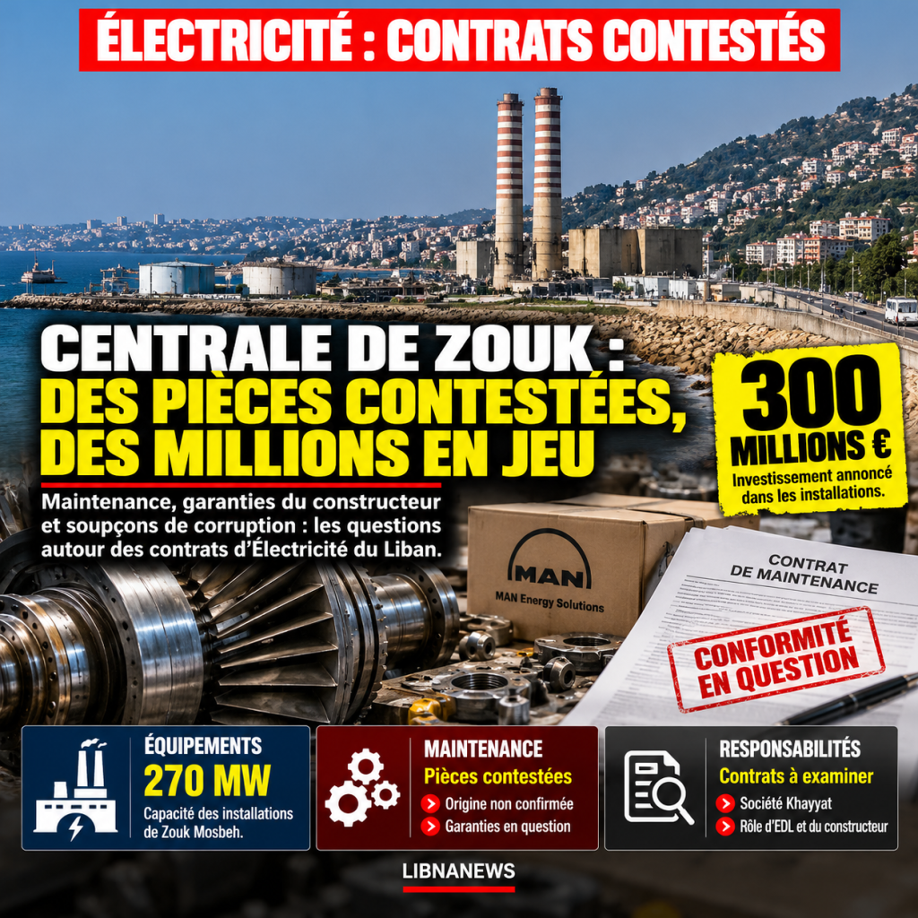 Centrale de Zouk : pièces détachées contestées, contrats de maintenance et soupçons de corruption autour d’Électricité du Liban